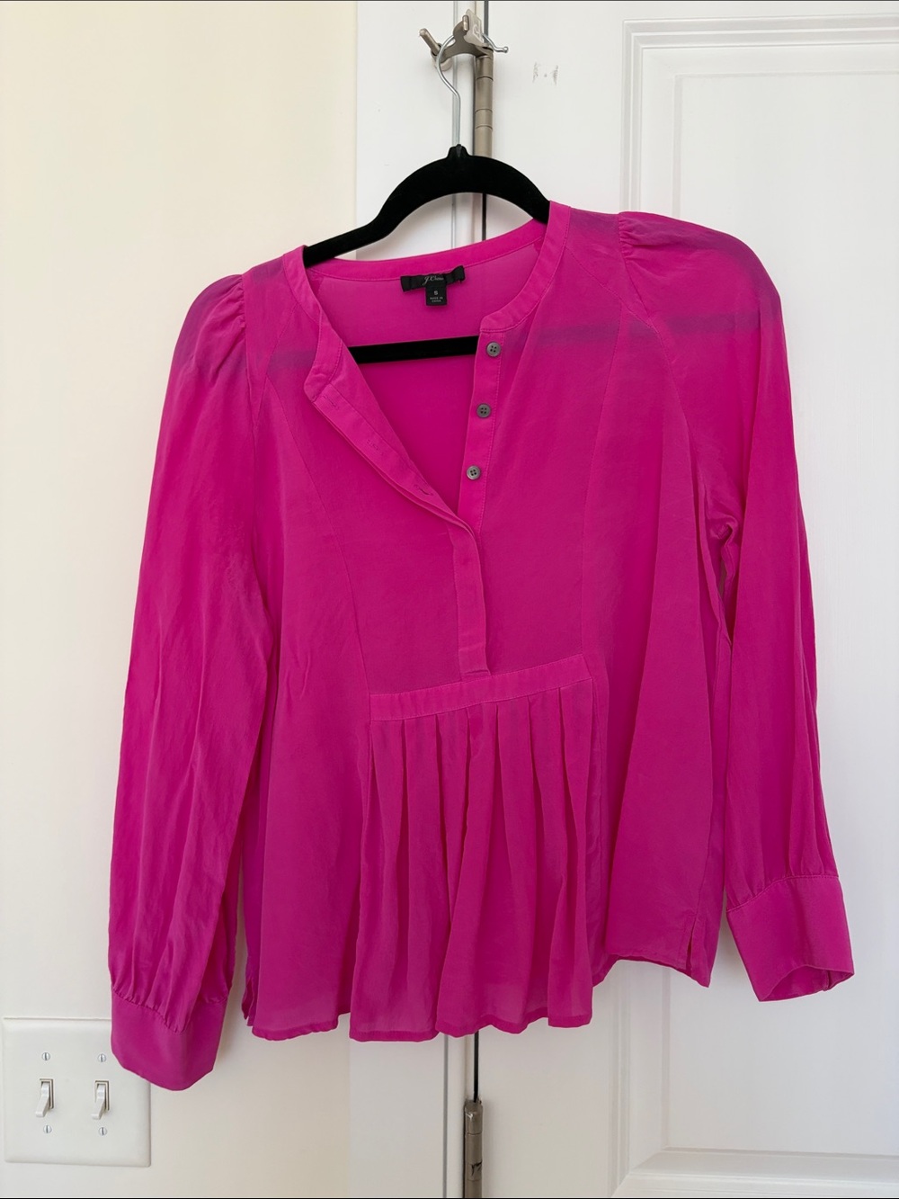 J. Crew Fuchsia Pleated Long-Sleeve silk  Blouse
